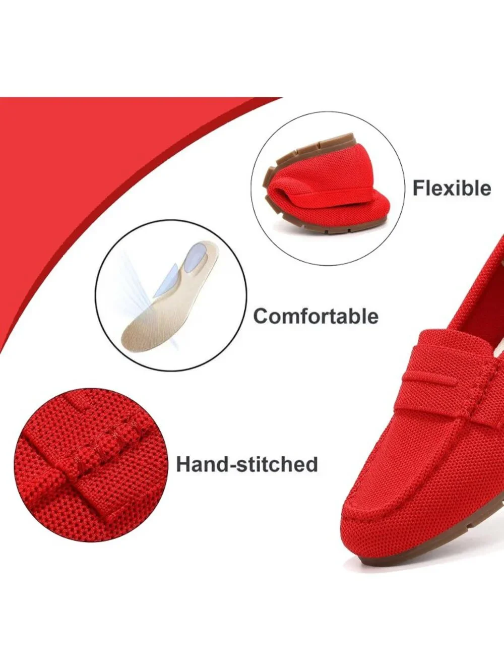 Women's Red Mesh Comfortable Slip on Dressy Casual Walking Loafer Flat Shoes